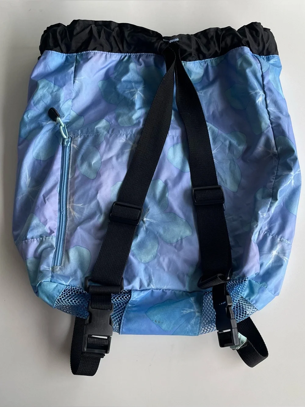 Vintage GAP Beach Backpack Mesh Swim Bag Blue Purple Y2K Drawstring Bag - Picture 5 of 8
